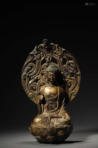 A GILT BRONZE BUDDA FIGURE