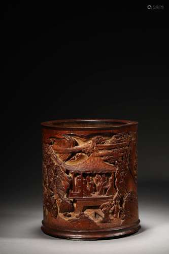 A BAMBOO CARVED BRUSH POT