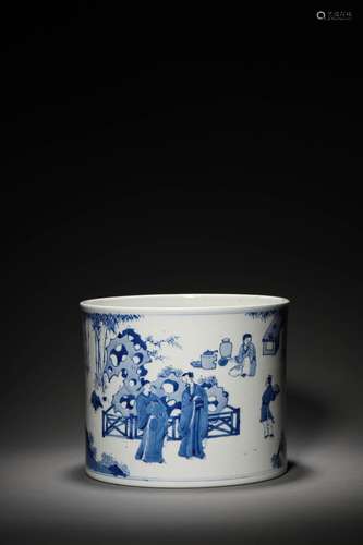 A QING BLUE AND WHITE BRUSH POT