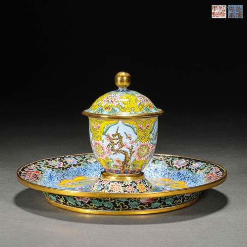 Qing Dynasty painted enamel flower bowl holder