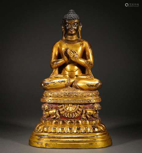 Gilt bronze statue of Shakyamuni Buddha