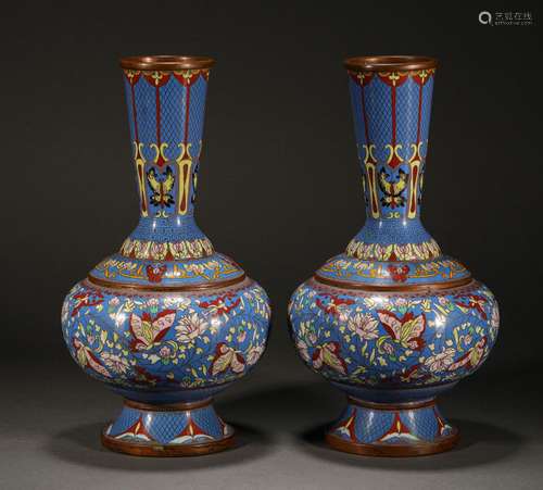 Cloisonne Butterfly Flower Celestial Ball Vase