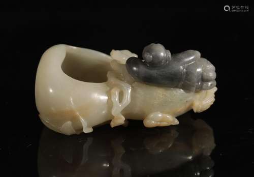 Qing Dynasty Hetian Jade Boy Gourd Brush Washer