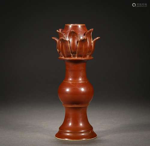 Pre-Ming Dynasty Caramel Glazed Lotus Lamp