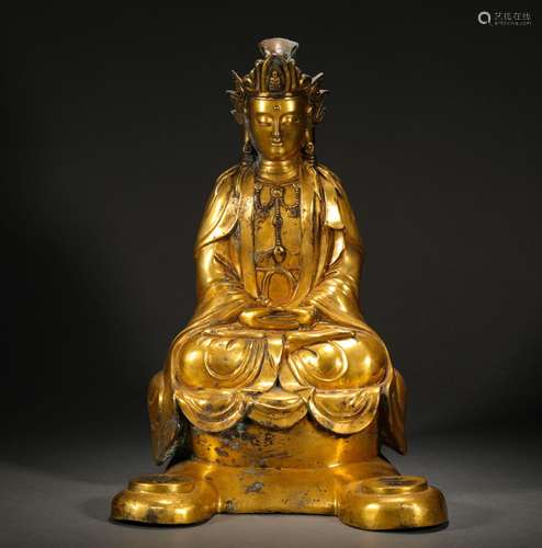 Statue of Sakyamuni with a gilt-bronze knot and meditation s...