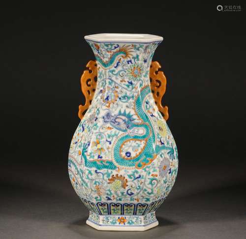 Qing Dynasty double-eared flat bottle with lotus and dragon ...