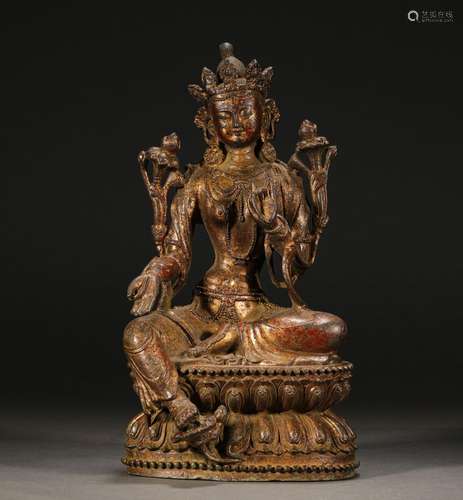 Five-leaf Crown Green Tara Buddha Statue