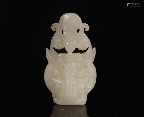 Hetian jade ornament with animal face pattern in Qing Dynast...