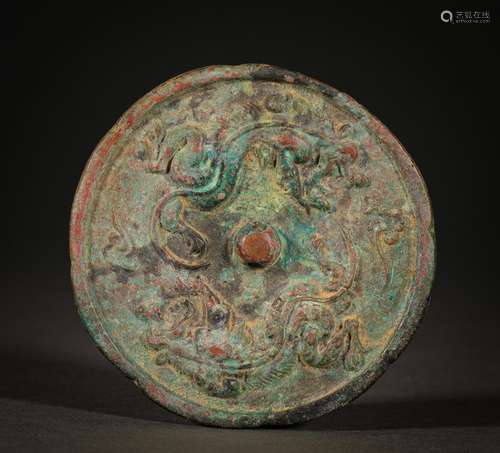 Bronze mirror with red tiger pattern before Ming Dynasty