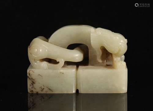 Hetian Jade Dragon Niufud Seal of Qing Dynasty