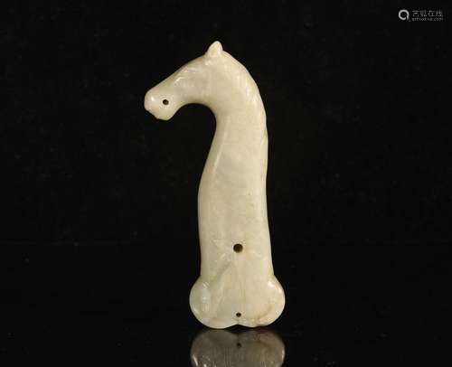 Qing Dynasty Hetian Jade Horse Head Knife Handle