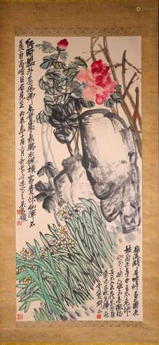 Chinese ink painting, Wu Changshuo Peonies Wealth and Nobili...