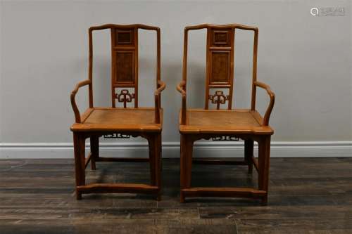 A pair of Huanghuali official hat chairs