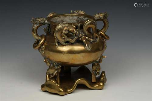 Bronze 9 Dragon Censer and Stand. China, 18th - 19th century