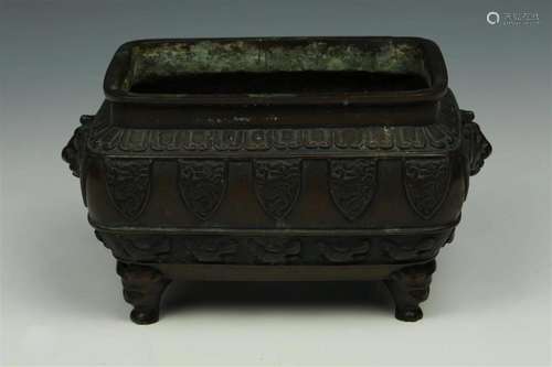 Archaistic Bronze Censer - Fangding. Qing Dynasty 18th centu...