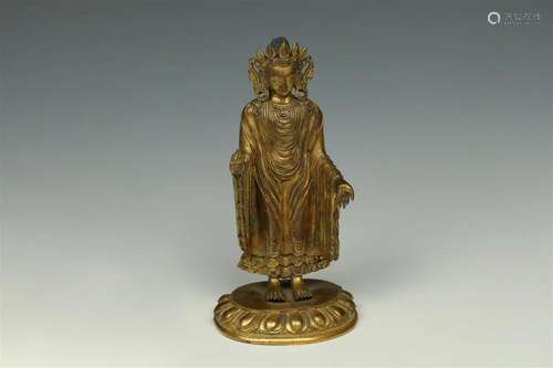 Gilt Copper Alloy Figure of Crowned Dayana Buddha, Qing Dyna...