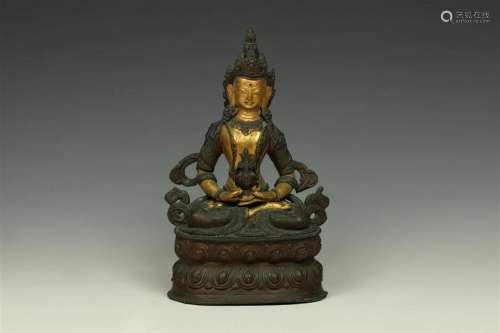 Partial Gilt Bronze Seated Guanyin