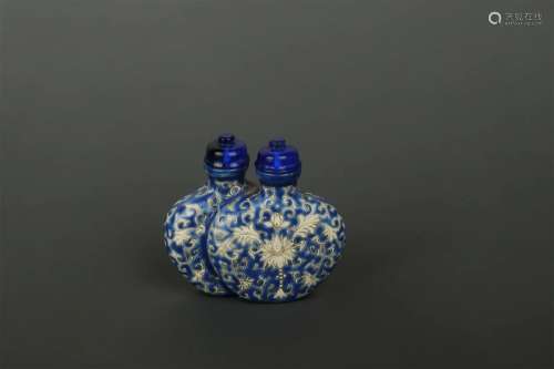 Famille Rose Blue Ground Double Snuff Bottle, Qianlong Mark