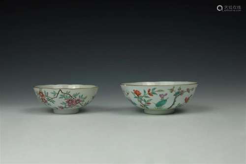 Famille Rose Floral Bowls (2) Daoguans and Guangxu Marks and...