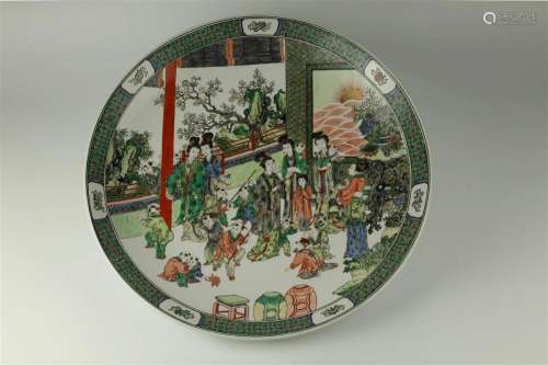 Famille Verte Court Ladies and Children Charger, Kangxi Mark...