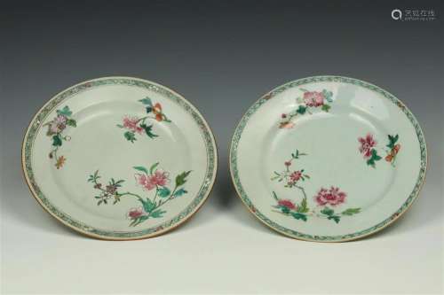 Pair famille Rose Export Dishes with Floral Sprays, Qianlong...