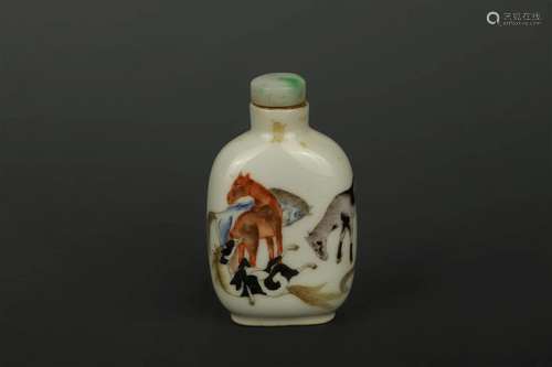 Famille Rose “8 Horses” Snuff Bottle, Daoguang Mark