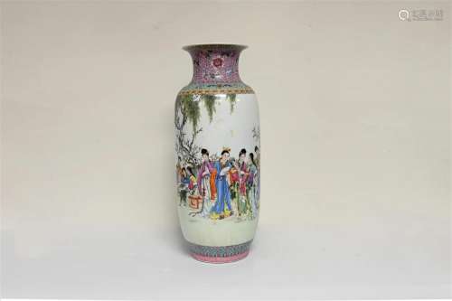 Famille Rose “Dream of Red Mansions” Rouleau Vase, Qianlong ...