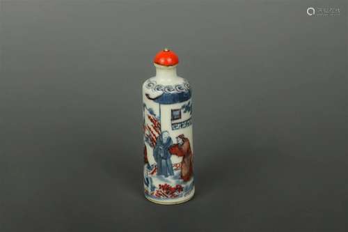 Underglaze Blue and Copper Red Snuff Bottle, late Qing Dynas...