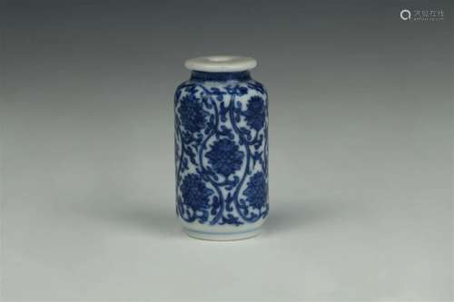 Blue and White Lotus and Vine Pattern Snuff Bottle, Yongzhen...