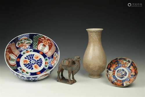 2 Pieces japanese bowls and 1 Clay Camel and 1 Chinese Ge ty...