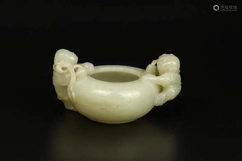 Celadon Jade Boys and Ruyi Brush Washer, bixi