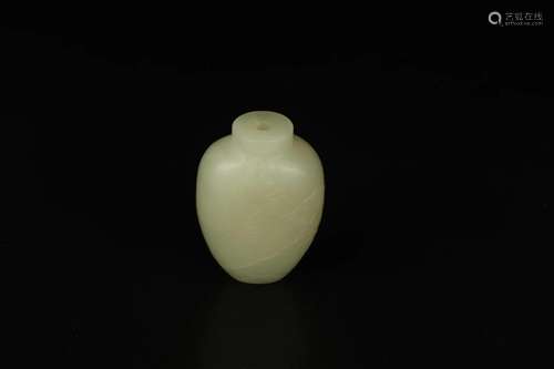 Light Celadon Plum and Landscape Relief Carved Jade Snuff Bo...