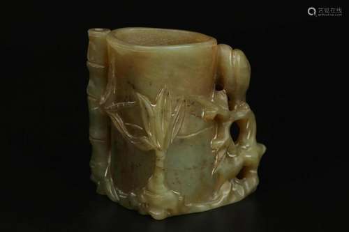 Russet Jade Bamboo Form Brush Pot, bitong