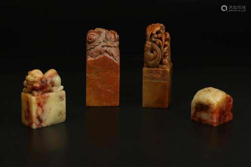 (4) Shoushan Steatite Scholar SealsÂ - Hu Zhengyan, Gui Fuzh...