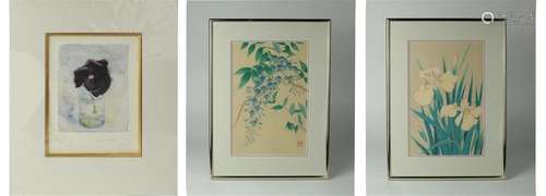 Two Framed Shin Hanga Prints Sealed Shodo AND a Floral Print...