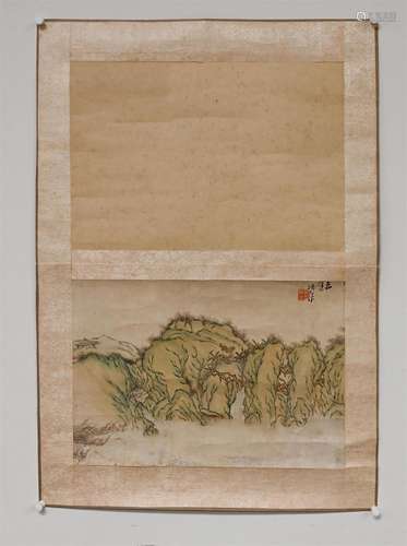 “Landscape” Ink and Colour on Paper Album Leaf - Attr. Xiang...