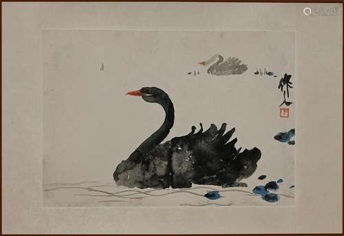 “Swan” Ink and Colour on Paper Folio - Wu Zuoren (1908-1997)