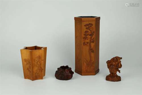 A Set of 4 Woodcarving Pen Holders and Ornaments