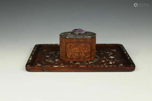 Huanghuali Mother-of-Pearl Inlaid Tray AND Camphorwood Silve...