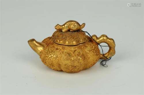 Tang-Style Granulated and Wire Work Gilt Metal Wine Pot