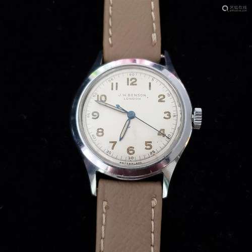 Vintage fully automatic JW Benson Wristwatch with genuine le...