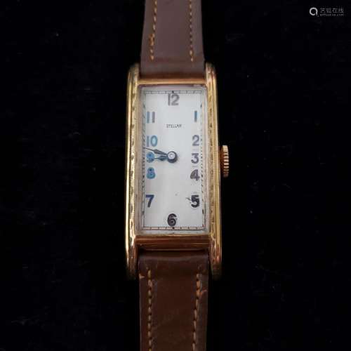 Vintage art deco 15J Stellar wristwatch with genuine leather...