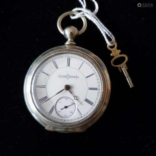 Antique silverine 1906 7J Waltham pocket watch with Illinois...