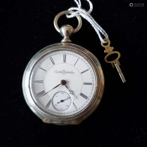 Antique silverine 1906 7J Waltham pocket watch with Illinois...