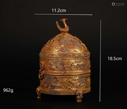 Ming Dynasty Pure Gold Jewel Inlaid Cover Box