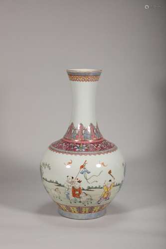 A Qing Dynasty Qianlong pastel character vase