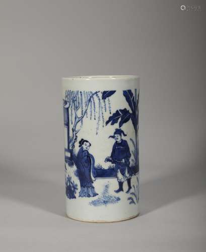 A pen holder for a blue and white figure from Chongzhen in t...