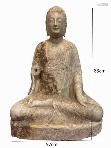 Ancient Qingbai Stone Sitting Buddha