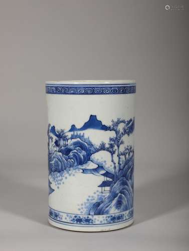 A Qing Dynasty Kangxi blue and white pen holder