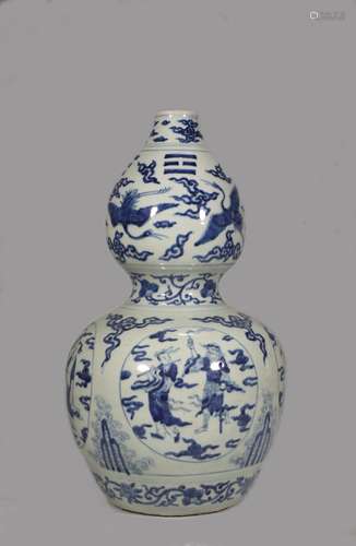 A Ming Dynasty Wanli blue and white gourd bottle